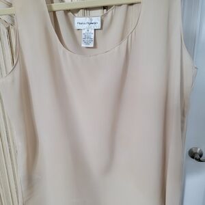 Rena Rowan Neutral Beige Sleeveless Scoop Neck Shell
